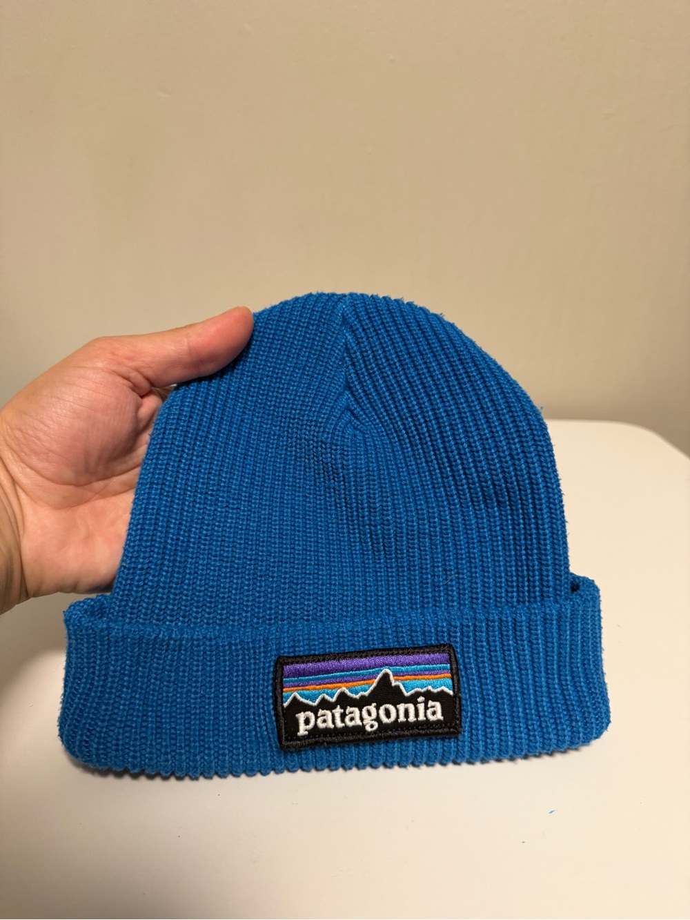Patagonia Fishermans Rolled Beanie Unisex OS Blue Ribbed Knit Hat